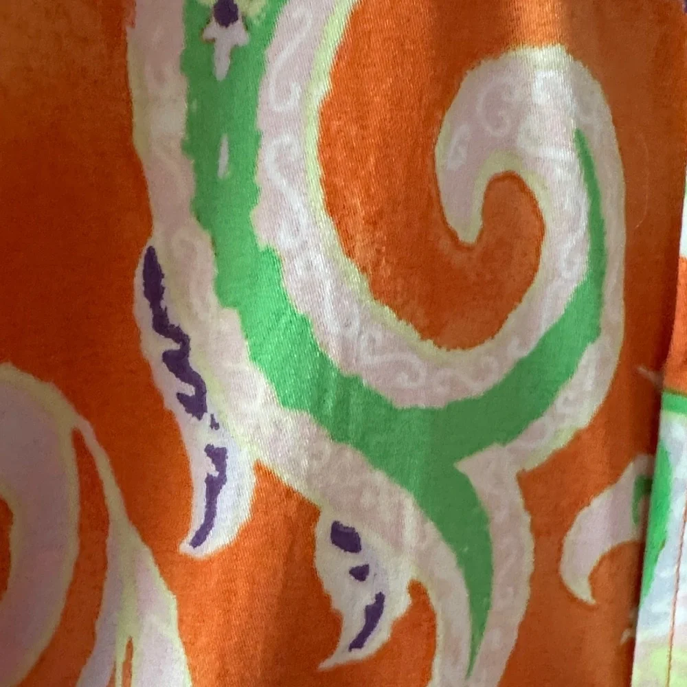 Lauren Ralph Lauren Orange Paisley Silk Button-Front Blouse - Picture 4 of 6